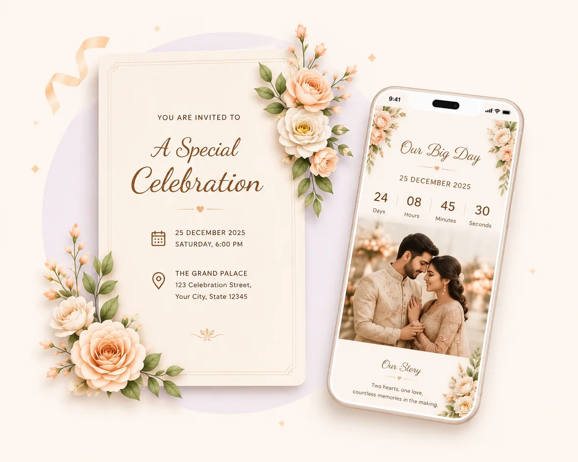 Bigdates.ai invitation card and mobile invitation website preview